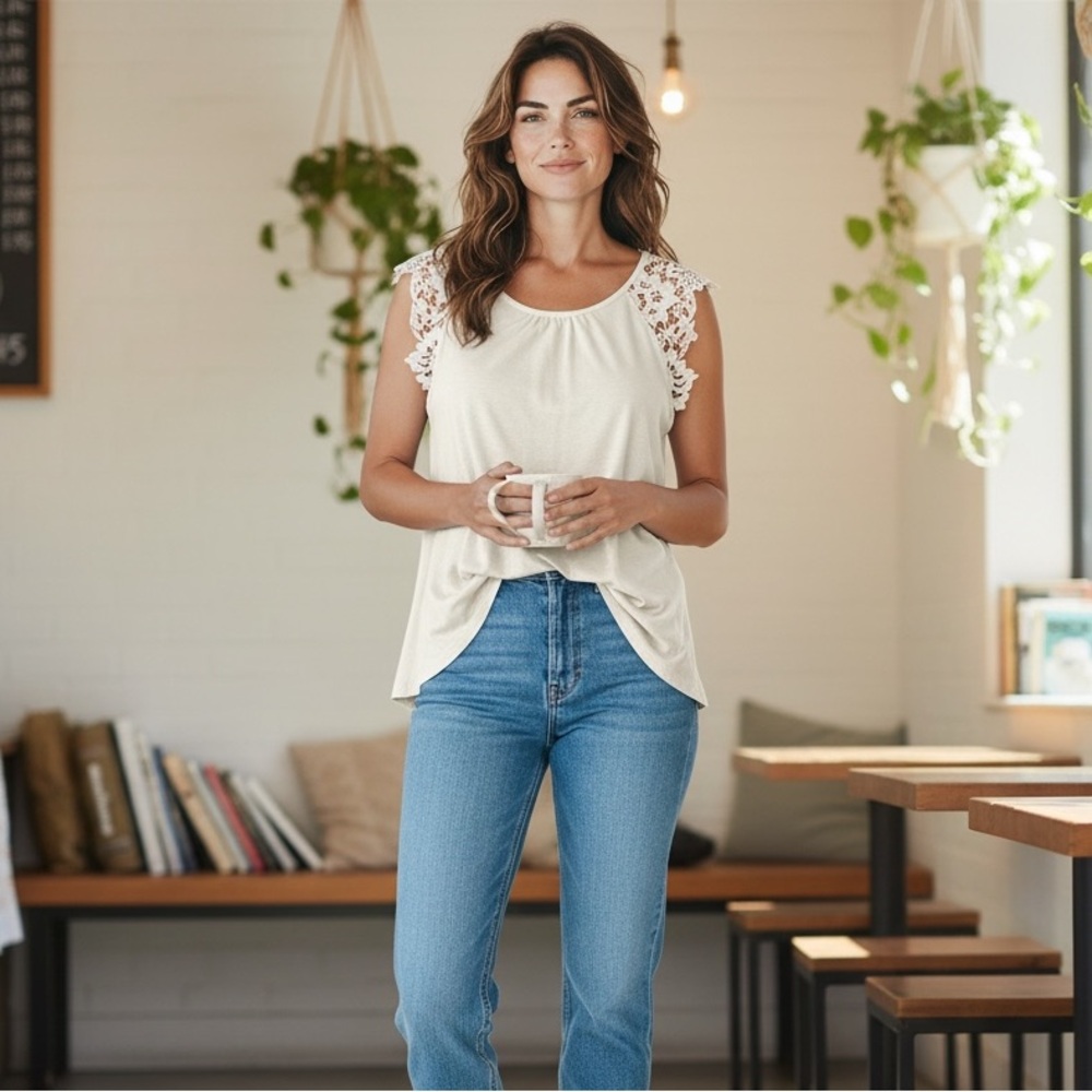 George // Lace Shoulder Tank Top // White